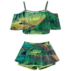 Peacock Bass Fishing Kids  Off Shoulder Skirt Bikini by Sarkoni