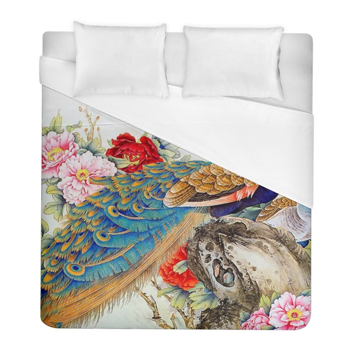 Birds Peacock Artistic Colorful Flower Painting Duvet Cover (Full/ Double Size)