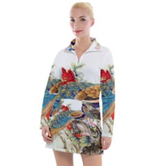 Birds Peacock Artistic Colorful Flower Painting Women s Long Sleeve Casual Dress by Sarkoni