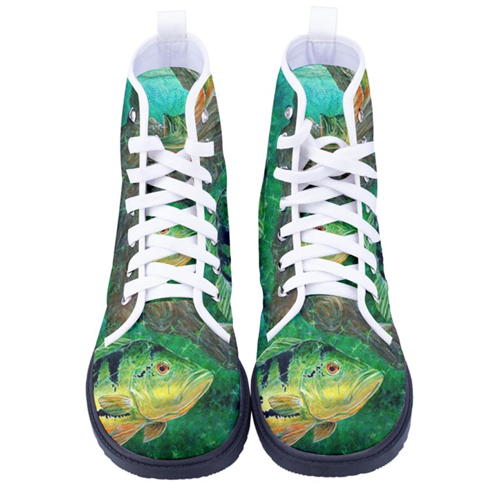 Peacock Bass Fishing Kid s High-Top Canvas Sneakers