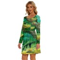 Peacock Bass Fishing Long Sleeve Wide Neck Velvet Dress View2