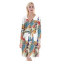 Birds Peacock Artistic Colorful Flower Painting Long Sleeve Velvet Front Wrap Dress View1