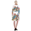 Birds Peacock Artistic Colorful Flower Painting Long Sleeve Velvet Front Wrap Dress View2