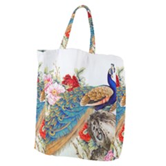 Birds Peacock Artistic Colorful Flower Painting Giant Grocery Tote by Sarkoni