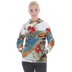 Birds Peacock Artistic Colorful Flower Painting Women s Hooded Pullover by Sarkoni