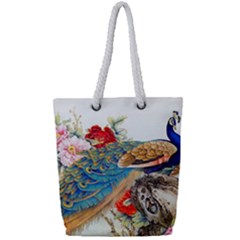 Birds Peacock Artistic Colorful Flower Painting Full Print Rope Handle Tote (small) by Sarkoni