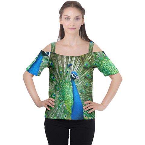 Peafowl Peacock Cutout Shoulder T-shirt by Sarkoni