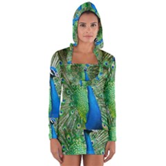 Peafowl Peacock Long Sleeve Hooded T-shirt by Sarkoni