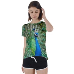 Peafowl Peacock Short Sleeve Open Back T-shirt by Sarkoni