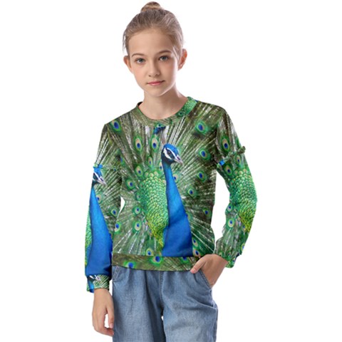 Peafowl Peacock Kids  Long Sleeve T-shirt With Frill  by Sarkoni