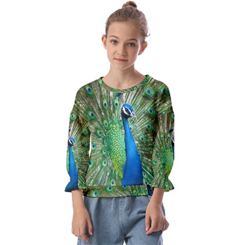 Peafowl Peacock Kids  Cuff Sleeve Top by Sarkoni