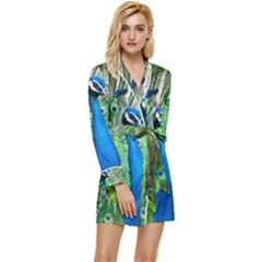 Peafowl Peacock Long Sleeve Satin Robe by Sarkoni