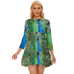 Peafowl Peacock Long Sleeve Babydoll Dress by Sarkoni