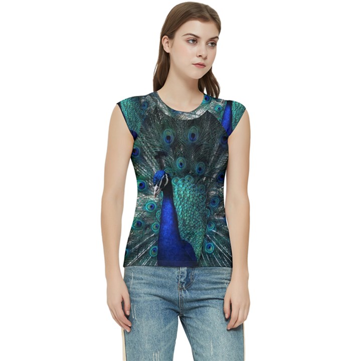 Blue And Green Peacock Women s Raglan Cap Sleeve T-Shirt