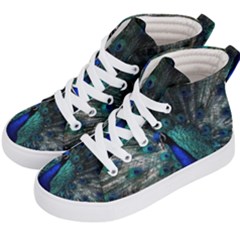 Blue And Green Peacock Kids  Hi-top Skate Sneakers by Sarkoni