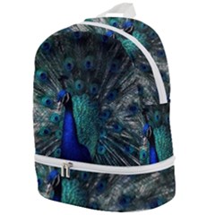 Blue And Green Peacock Zip Bottom Backpack by Sarkoni