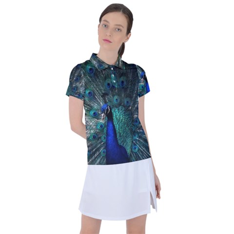 Blue And Green Peacock Women s Polo T-shirt by Sarkoni