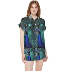 Blue And Green Peacock Chiffon Lounge Set by Sarkoni