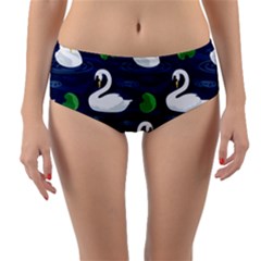 Swan-pattern-elegant-design Reversible Mid-waist Bikini Bottoms