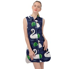 Swan-pattern-elegant-design Sleeveless Shirt Dress by Proyonanggan