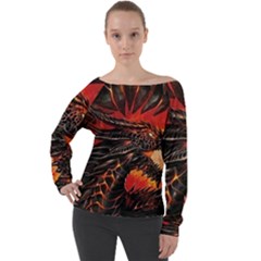 Dragon Off Shoulder Long Sleeve Velour Top by Ndabl3x