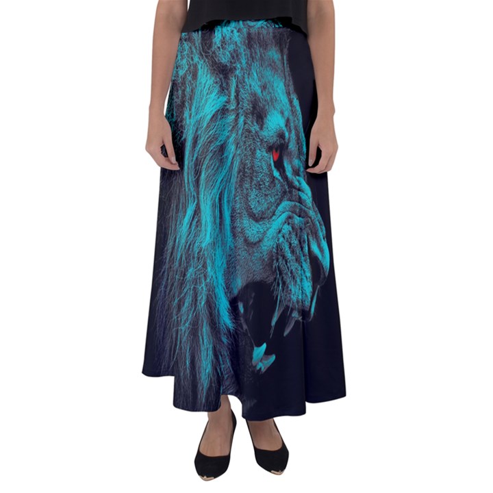 Angry Male Lion Predator Carnivore Flared Maxi Skirt