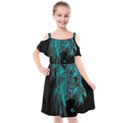 Angry Male Lion Predator Carnivore Kids  Cut Out Shoulders Chiffon Dress by Ndabl3x