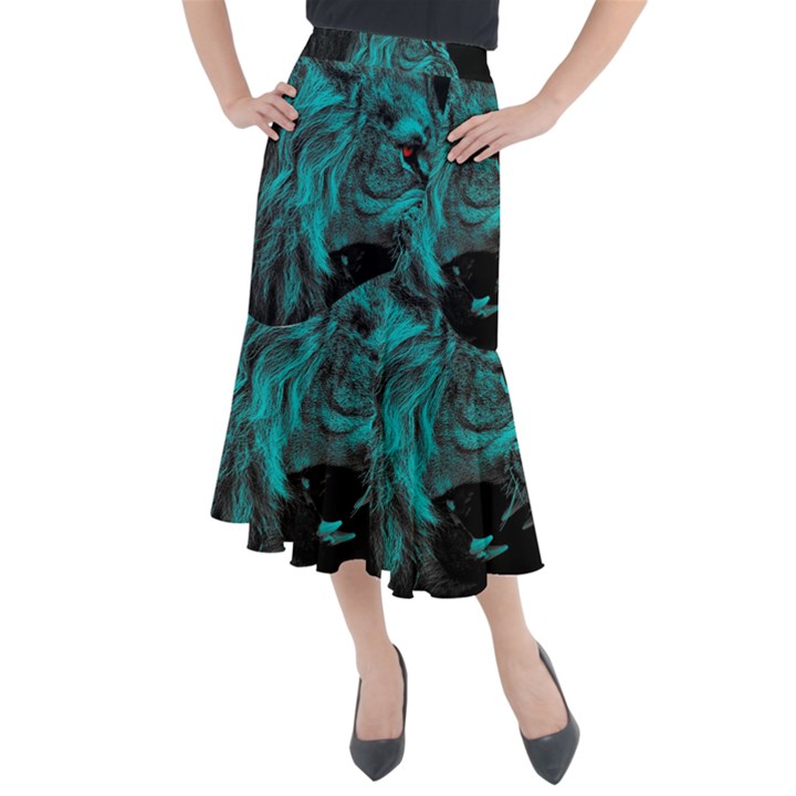 Angry Male Lion Predator Carnivore Midi Mermaid Skirt