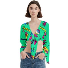 Pattern Adweek Summer Trumpet Sleeve Cropped Top