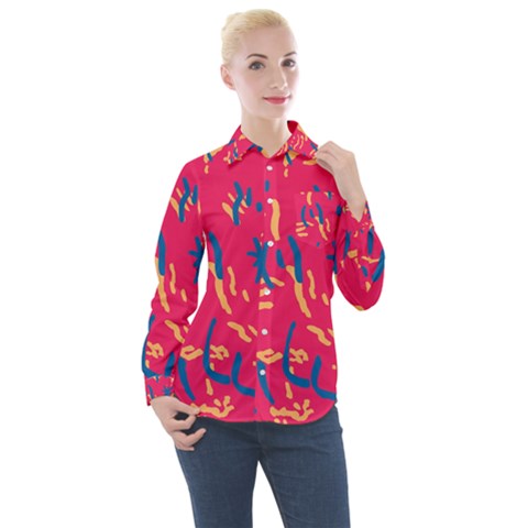 Pattern Booty Faces Women s Long Sleeve Pocket Shirt by Ndabl3x