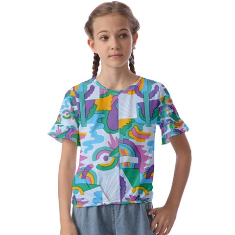 Pattern Hotdog Trap Kids  Cuff Sleeve Scrunch Bottom T-shirt by Ndabl3x