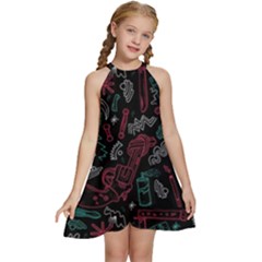 Abstract Pattern Kids  Halter Collar Waist Tie Chiffon Dress by Ndabl3x