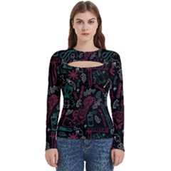 Abstract Pattern Women s Cut Out Long Sleeve T-shirt