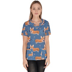 Corgi Patterns Women s V-neck Scrub Top by Ndabl3x