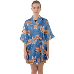 Corgi Patterns Half Sleeve Satin Kimono  by Ndabl3x