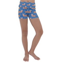 Corgi Patterns Kids  Lightweight Velour Yoga Shorts by Ndabl3x