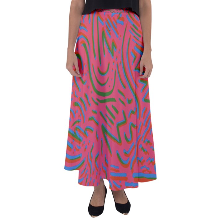 Pattern Saying Wavy Flared Maxi Skirt