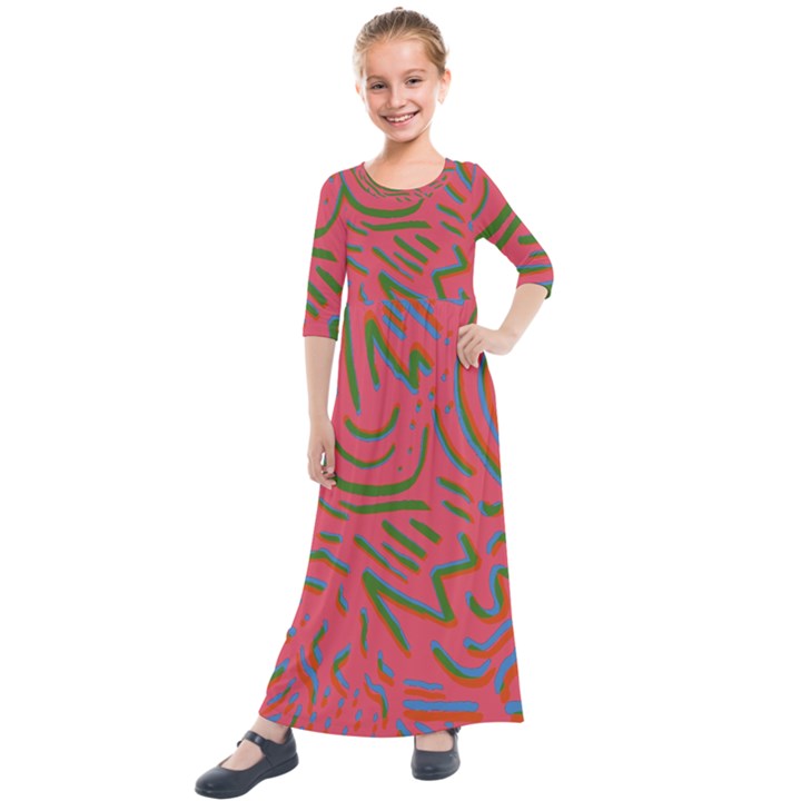 Pattern Saying Wavy Kids  Quarter Sleeve Maxi Dress