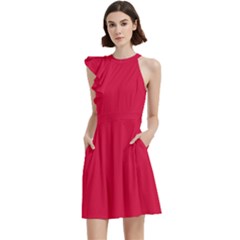 Red Cocktail Party Halter Sleeveless Dress With Pockets