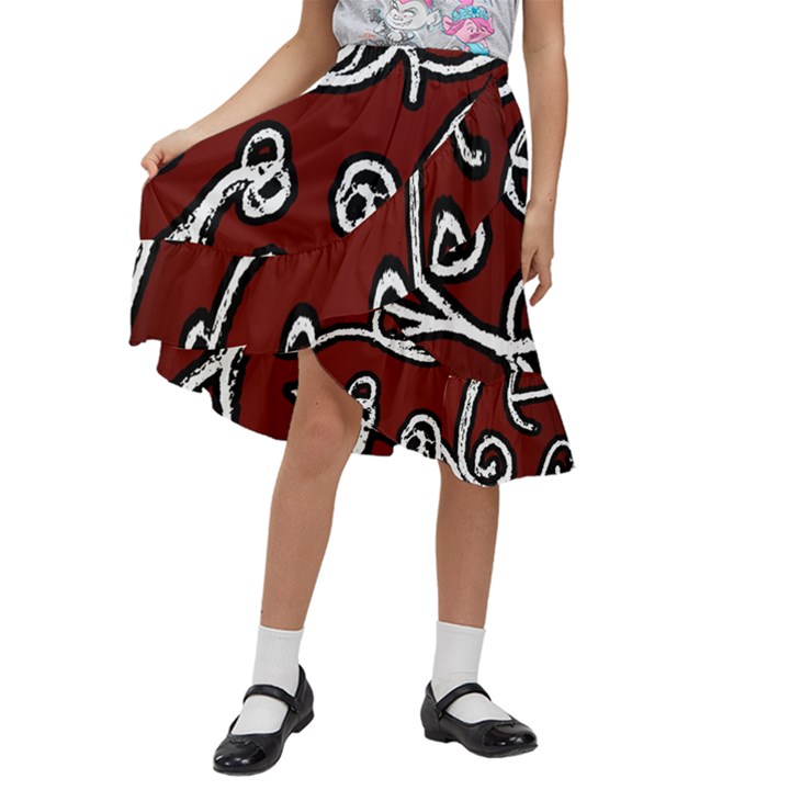 Ethnic Reminiscences Print Design Kids  Ruffle Flared Wrap Midi Skirt