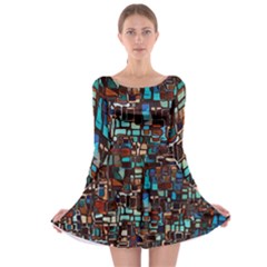 Stained Glass Mosaic Abstract Long Sleeve Skater Dress by Sarkoni