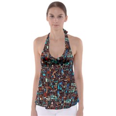 Stained Glass Mosaic Abstract Tie Back Tankini Top by Sarkoni