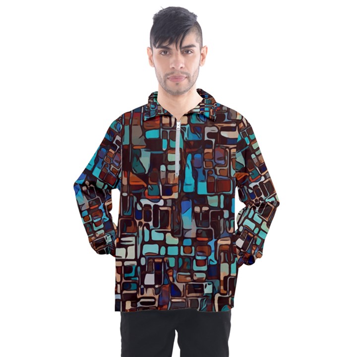 Stained Glass Mosaic Abstract Men s Half Zip Pullover