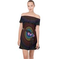 Artskop Kaleidoscope Pattern Off Shoulder Chiffon Dress by Sarkoni