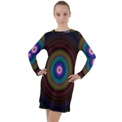 Artskop Kaleidoscope Pattern Long Sleeve Hoodie Dress by Sarkoni