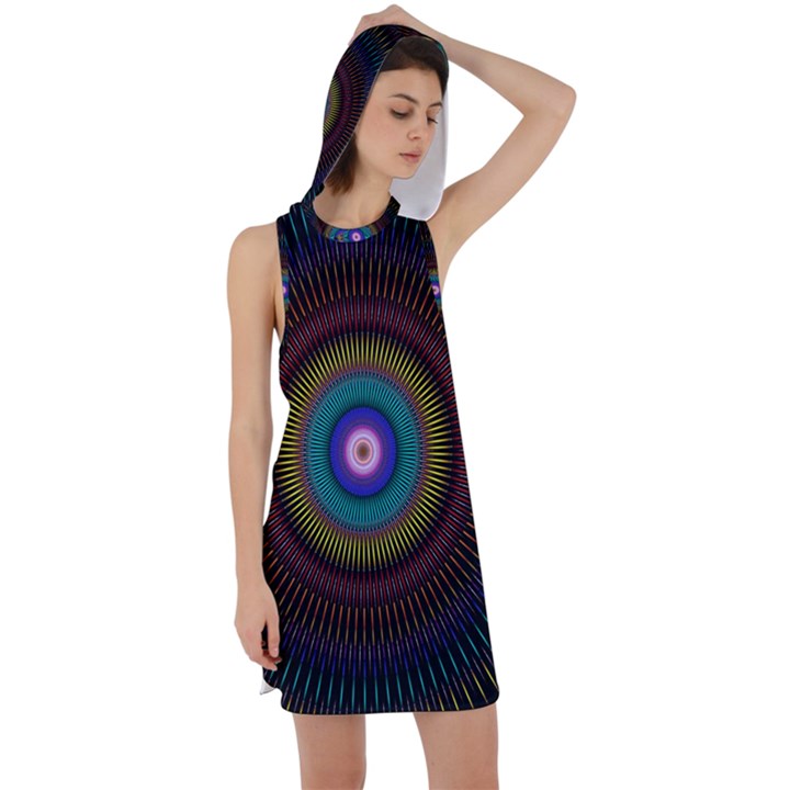 Artskop Kaleidoscope Pattern Racer Back Hoodie Dress