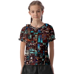 Stained Glass Mosaic Abstract Kids  Frill Chiffon Blouse by Sarkoni