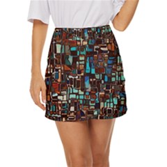 Stained Glass Mosaic Abstract Mini Front Wrap Skirt by Sarkoni