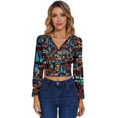 Stained Glass Mosaic Abstract Long Sleeve V-neck Top by Sarkoni