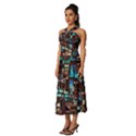 Stained Glass Mosaic Abstract Sleeveless Cross Front Cocktail Midi Chiffon Dress View2